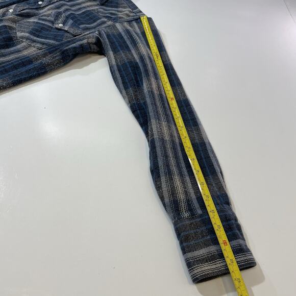 VTG Wrangler Men's Cowboy Cut X-Long Tails Blue Plaid Pearl Snap Shirt Sz M 15.5 - Picture 5 of 8